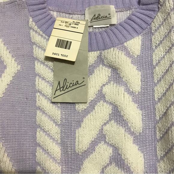 Vintage NEW NWT 3D Textured Chunky Knit Crewneck Sweater Purple‎ Lavender Large - Picture 5 of 6